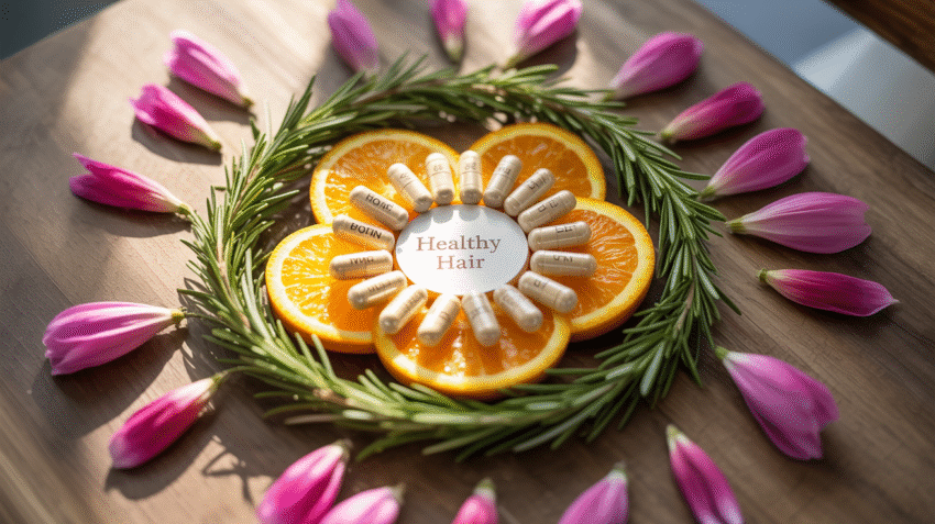 Ilustrasi vitamin untuk rambut dengan bahan alami