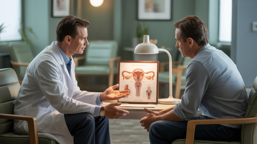 Ilustrasi medis disfungsi ereksi dan solusi pengobatan