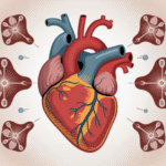 Ilustrasi gejala sakit jantung dengan gambar jantung manusia dan tanda peringatan