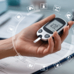 Ilustrasi tanda diabetes dengan gambar orang memeriksa gula darah