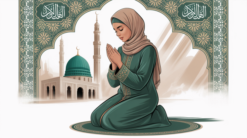 Ilustrasi niat zakat fitrah untuk diri sendiri dengan background masjid