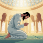 Ilustrasi seseorang sedang beribadah dengan khusyuk di masjid