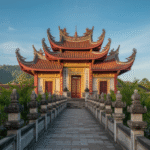 Klenteng tradisional dengan arsitektur Tionghoa khas sebagai tempat ibadah agama